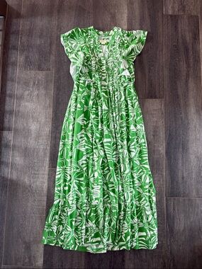Maeve Green and White Floral Maxi Dress